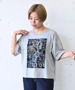 muuc 〈オープンエンド糸使用ドライタッチコットン生地〉筆記帳刺繍オーバーサイズTシャツ グレー