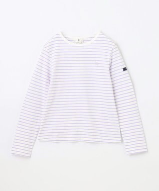 組曲 KIDS 【150-160cm】長袖ボーダー Tシャツ ラベンダー×オフホワイト