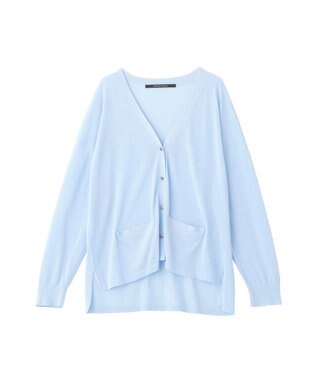 YECCA VECCA ハイゲージミドル丈Vネックカーディガン Sax