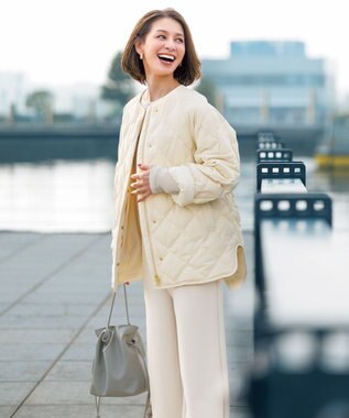 UNFILO 【自宅で洗濯OK / 軽量で暖かい】TAIONコラボ キルティングブルゾン クリーム