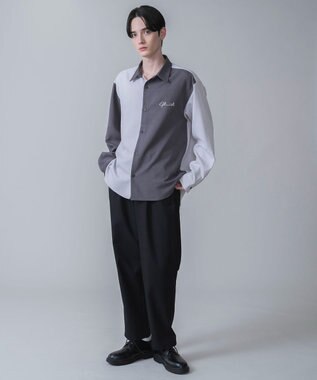 WEGO 【しわになりにくい】ドライポリカラーブロックシャツ（LS） ダークグレー
