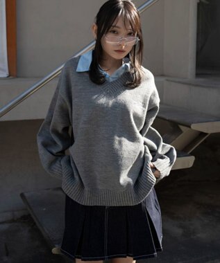 WEGO シャツドッキングニットプルオーバー 杢グレー