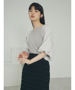 Green Parks armonia．袖布帛ニットプルオーバー Gray