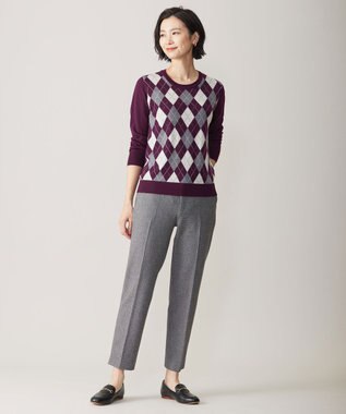 J.PRESS LADIES S 【洗える】チェルビック チェック テーパード パンツ ライトグレー系3