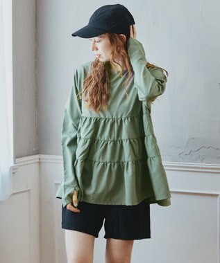 San-ai Resort（三愛水着楽園） 【WEB限定】5点セット キャップ付きUVカットタンキニ+ティアードラッシュセット水着【BeachQueen(ビーチクイーン）】 カーキー