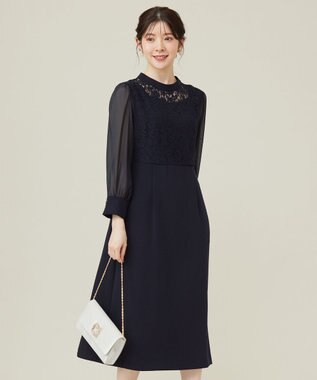 ANY SIS 【洗える】Nobleコンビ ドレス ネイビー