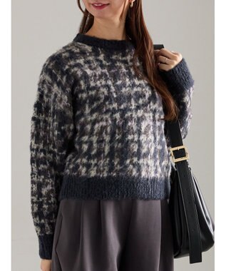 Te chichi チェックジャガードニットプルオーバー ネイビー