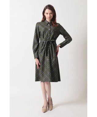 DAKS ハウスチェック バイアスシャツワンピース グリーン
