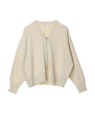 earth music&ecology ＶネックＺＩＰカーディガン Ivory