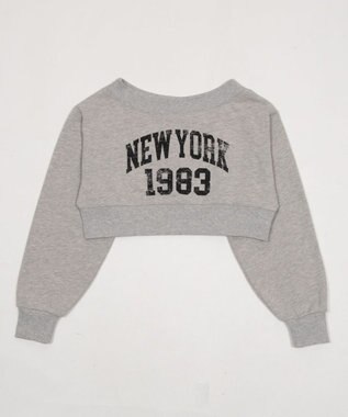 WEGO グラフィックオフショルショートスウェット 杢グレー