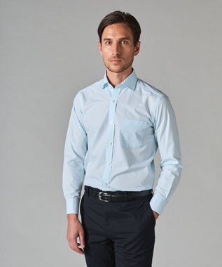 GOTAIRIKU 【形態安定】PREMIUMPLEATS_スモールワイドカラー 通年ドレスシャツ サックスブルー系