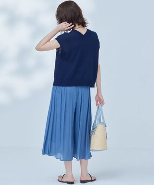 組曲 L 【WEB限定】シアープリーツライクシフォン パンツ ダスティブルー系