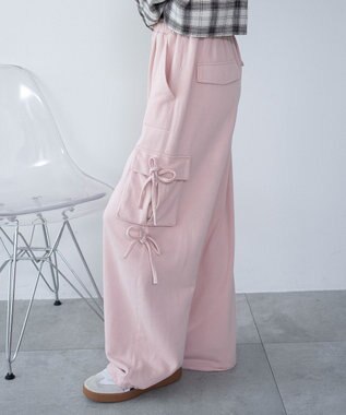 WEGO 【ウエストゴム】リボンカーゴスウェットパンツ ピンク