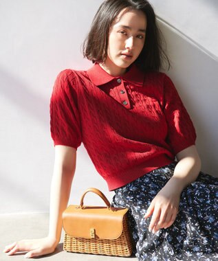 組曲 L ポロ襟 ニットプルオーバー レッド系