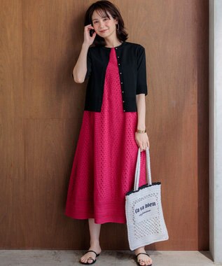 組曲 【先行予約】シアーニット5分袖 カーディガン ブラック系