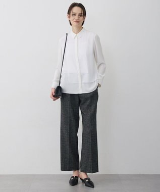 ICB  BackSatinAmunzen  異素材デザイン シャツブラウス オフホワイト