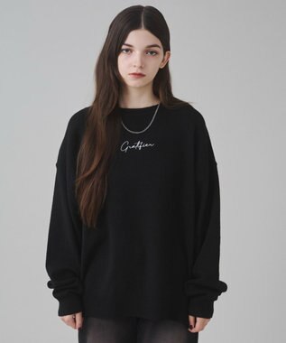 WEGO 【ユニセックス着用ITEM/SMLサイズ展開】アクセ付きワンポイントニットプルオーバー ブラック