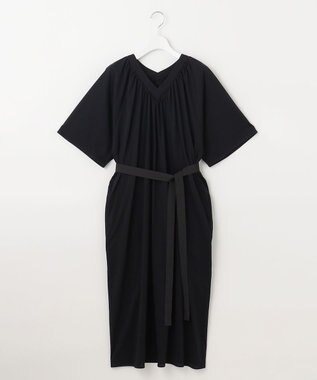 自由区 【WEB限定・洗える・XSサイズあり】ライトギャザーフレアスリーブ ワンピース ネイビー系