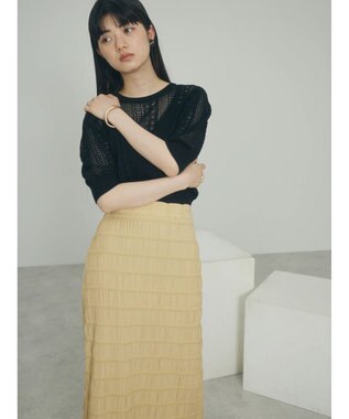 Green Parks ａ．透かし柄ニットプルオーバー Black