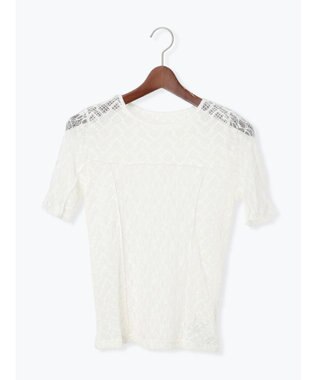 Te chichi パッチワークレース5分袖トップス オフホワイト