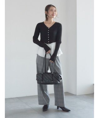 Te chichi グレンチェックスラックス チャコールグレー