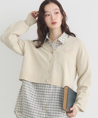 earth music&ecology ロゴ刺繍カーディガン Ivory