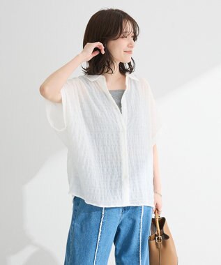 Green Parks シアーシャーリングフレンチスリーブシャツ Off White