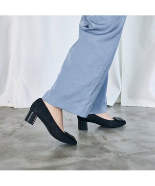 MODE ET JACOMO <MODE ET JACOMO>メタリックアクセント スクエアパンプス ブラック