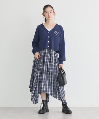 earth music&ecology ロゴ刺繍カーディガン Navy