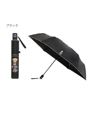 MOONBAT 【自動開閉】POLO RALPH LAUREN 遮光 晴雨兼用 折りたたみ日傘 無地 ポロベア ブラック