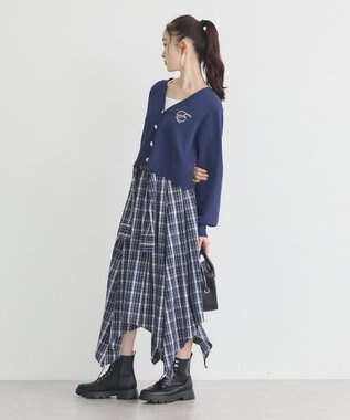 earth music&ecology ロゴ刺繍カーディガン Navy