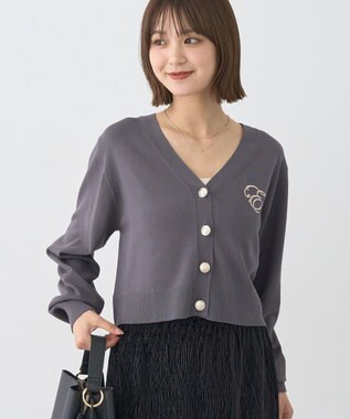 earth music&ecology ロゴ刺繍カーディガン Charcoal Gray