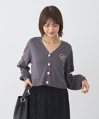 earth music&ecology ロゴ刺繍カーディガン Charcoal Gray