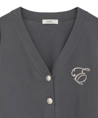 earth music&ecology ロゴ刺繍カーディガン Charcoal Gray