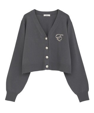 earth music&ecology ロゴ刺繍カーディガン Charcoal Gray