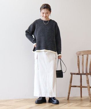 AMERICAN HOLIC バイカラーニットプルオーバー Charcoal Gray