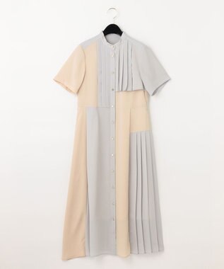 GRACE CONTINENTAL プリーツ配色ワンピース グレー
