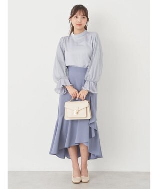 earth music&ecology チュール袖スタンドカラートップス Grayish Blue