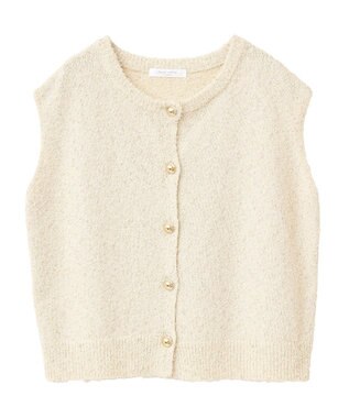 Green Parks ツィード風金釦ニットベスト Ivory