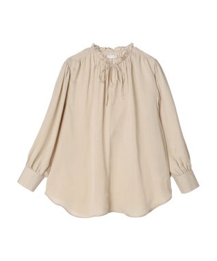Green Parks とろみ衿フリルブラウス Gray Beige