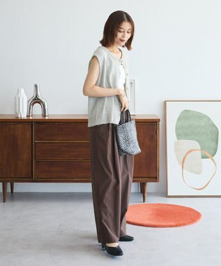 Green Parks ツィード風金釦ニットベスト Gray