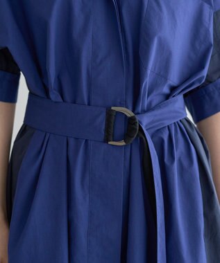 YECCA VECCA ベルト付きスキッパーシャツワンピース Blue