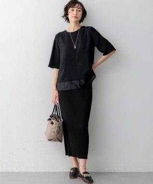 23区 S 【吸水速乾/UVカット/接触冷感】ストレッチジョーゼット シアーコンビ カットソー ブラック系