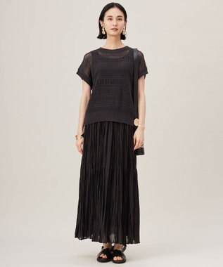 自由区 【接触冷感・洗える】ハンドワッシャープリーツ スカート ブラック