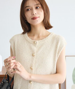 Green Parks ツィード風金釦ニットベスト Ivory