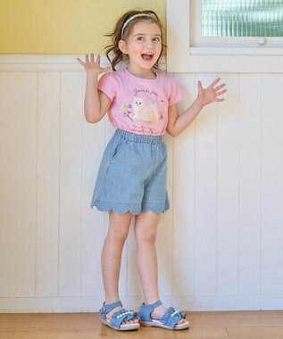 ANY KIDS フォトプリント ネコ Tシャツ ピンク