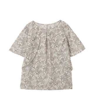 YECCA VECCA ラインフルーツ柄ラッフルブラウス Beige