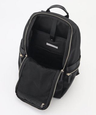 ICB 【A4サイズ収納可・容量約14L】8ポケットメタルファスナー ナイロンリュック ブラック［ゴールドファスナー］