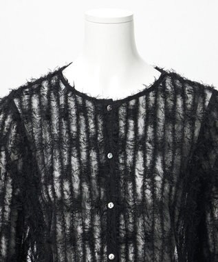 23区 【GOLD LABEL】フェザーチュール クルーネック カーディガン ブラック