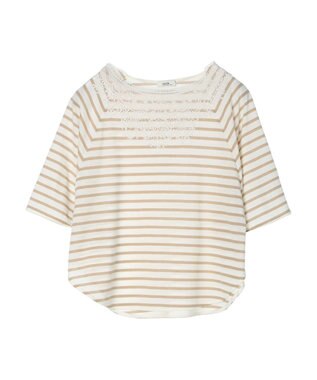 earth music&ecology 襟レースボーダーポンチョ Beige